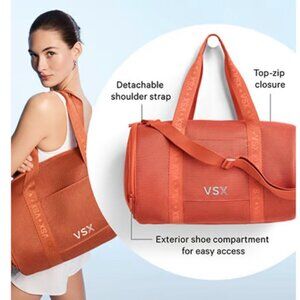 NWT VSX Victoria's Secret Mesh Sport Duffle Burnt Orange Shoe Compartment Pocket